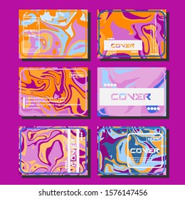 Abstract Fluid creative templates, cards, color covers set. Geometric design, liquids, shapes. Trendy vector collection.
