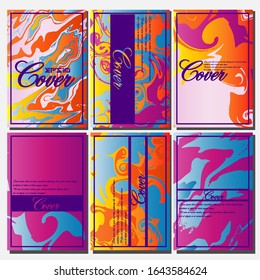 Abstract Fluid creative templates, cards, color covers set. Geometric design, liquids, shapes. Trendy vector collection.