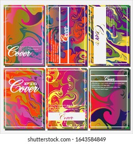 Lista de plantillas creativas, tarjetas, portadas de color de fluido abstracto. Diseño geométrico, líquidos, formas. Colección vectorial de moda.