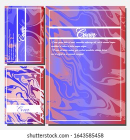 Abstract Fluid creative templates, cards, color covers set. Geometric design, liquids, shapes. Trendy vector collection.