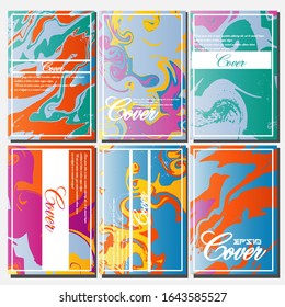 Abstrakte Fluid kreative Vorlagen, Karten, Farbhüllen Set. Geometrisches Design, Flüssigkeiten, Formen. Trendy Vektorillustration Collection.