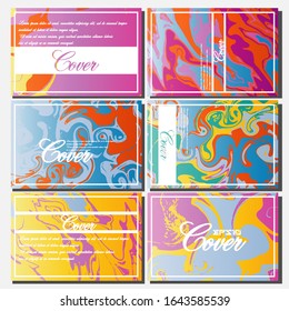 Abstract Fluid creative templates, cards, color covers set. Geometric design, liquids, shapes. Trendy vector collection.