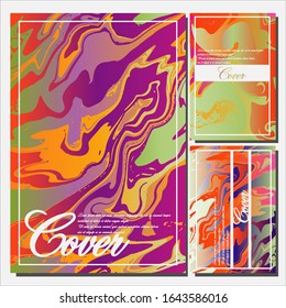Abstract Fluid creative templates, cards, color covers set. Geometric design, liquids, shapes. Trendy vector collection.