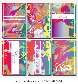 Abstract Fluid creative templates, cards, color covers set. Geometric design, liquids, shapes. Trendy vector collection.
