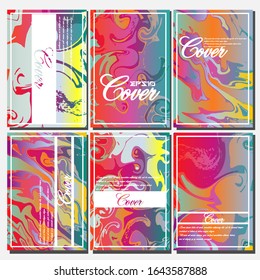Abstract Fluid creative templates, cards, color covers set. Geometric design, liquids, shapes. Trendy vector collection.