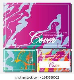 Lista de plantillas creativas, tarjetas, portadas de color de fluido abstracto. Diseño geométrico, líquidos, formas. Colección vectorial de moda.