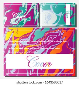 Lista de plantillas creativas, tarjetas, portadas de color de fluido abstracto. Diseño geométrico, líquidos, formas. Colección vectorial de moda.