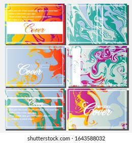 Abstract Fluid creative templates, cards, color covers set. Geometric design, liquids, shapes. Trendy vector collection.