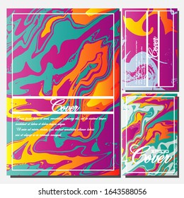 Abstract Fluid creative templates, cards, color covers set. Geometric design, liquids, shapes. Trendy vector collection.