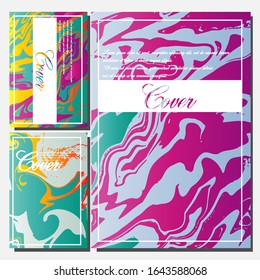 Abstract Fluid creative templates, cards, color covers set. Geometric design, liquids, shapes. Trendy vector collection.