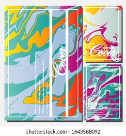 Abstract Fluid creative templates, cards, color covers set. Geometric design, liquids, shapes. Trendy vector collection.