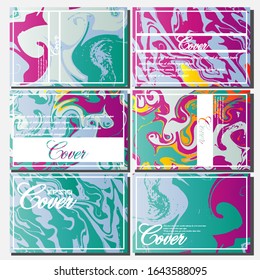 Abstract Fluid creative templates, cards, color covers set. Geometric design, liquids, shapes. Trendy vector collection.