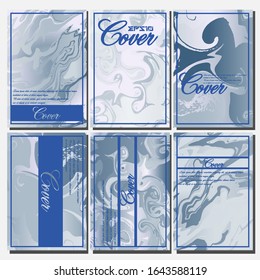 Abstract Fluid creative templates, cards, color covers set. Geometric design, liquids, shapes. Trendy vector collection.