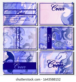 Abstract Fluid creative templates, cards, color covers set. Geometric design, liquids, shapes. Trendy vector collection.