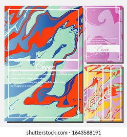 Abstract Fluid creative templates, cards, color covers set. Geometric design, liquids, shapes. Trendy vector collection.