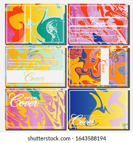 Abstract Fluid creative templates, cards, color covers set. Geometric design, liquids, shapes. Trendy vector collection.