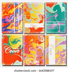 Abstract Fluid creative templates, cards, color covers set. Geometric design, liquids, shapes. Trendy vector collection.