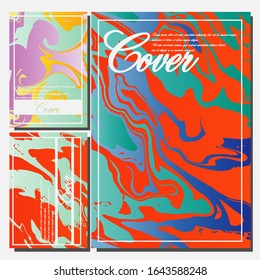 Abstract Fluid creative templates, cards, color covers set. Geometric design, liquids, shapes. Trendy vector collection.
