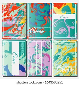 Abstract Fluid creative templates, cards, color covers set. Geometric design, liquids, shapes. Trendy vector collection.