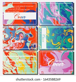 Lista de plantillas creativas, tarjetas, portadas de color de fluido abstracto. Diseño geométrico, líquidos, formas. Colección vectorial de moda.