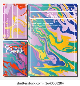 Abstract Fluid creative templates, cards, color covers set. Geometric design, liquids, shapes. Trendy vector collection.