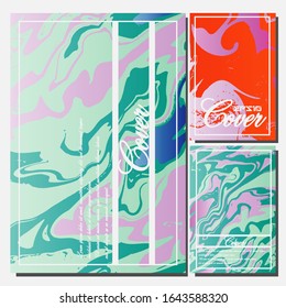Abstract Fluid creative templates, cards, color covers set. Geometric design, liquids, shapes. Trendy vector collection.