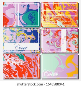 Abstract Fluid creative templates, cards, color covers set. Geometric design, liquids, shapes. Trendy vector collection.