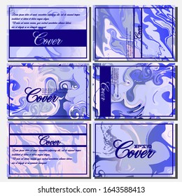 Abstract Fluid creative templates, cards, color covers set. Geometric design, liquids, shapes. Trendy vector collection.