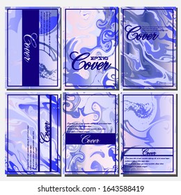 Lista de plantillas creativas, tarjetas, portadas de color de fluido abstracto. Diseño geométrico, líquidos, formas. Colección vectorial de moda.