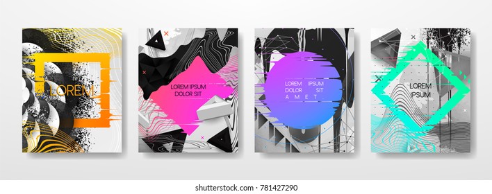 Abstract Fluid creative templates  cards  color covers set  Geometric design  liquids  shapes  Trendy vector collection 