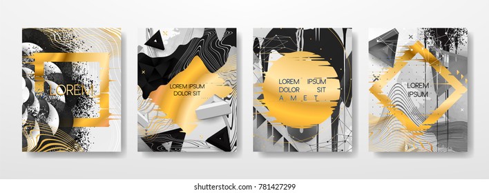 Abstract Fluid creative templates, cards, color covers set. Geometric design, liquids, shapes. Trendy vector collection.