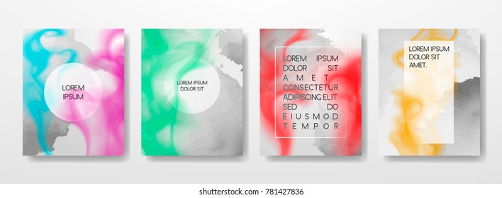 Abstract Fluid creative templates, cards, color covers set. Geometric design, liquids, shapes. Trendy vector collection.