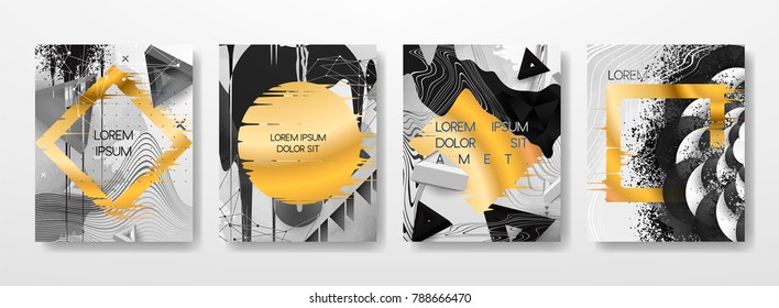 Abstract Fluid creative templates, cards, color covers set. Geometric design, liquids, shapes. Trendy vector collection.