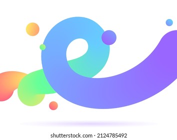 Abstract fluid curve background in rainbow colours. Floating round wave with blended gradient. Dynamical composition with various elements for website or banner