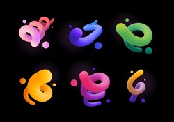 Abstract Fluid Curve. Gradient Blend Line, Creative Liquid Colorful Shapes And Banner Vector Backgrounds Set. Modern Design With Bright Waves Flow In Motion, Dynamic Multicolored Streams.