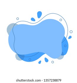 Abstract fluid design element. Minimalistic background for text. Wavy bubble banner, poster clipart with lines, dots. Flowing liquid blue flat shape. Geometric color illustration. Isolated vector