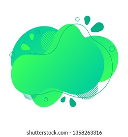Abstract fluid design element. Minimalistic background for text. Wavy bubble banner, poster clipart with lines, dots. Gradient liquid green flat shape. Geometric color illustration. Isolated vector