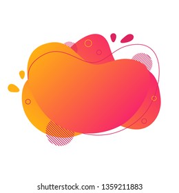 Abstract fluid design element. Minimalistic background for text. Wavy bubble banner, poster clipart with lines, dots. Gradient liquid orange flat shape. Geometric color illustration. Isolated vector