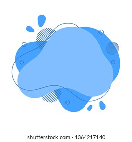 Abstract fluid design element. Minimalistic background for text. Wavy bubble banner, poster clipart with lines, dots. Flowing liquid blue flat shape. Geometric color illustration. Isolated vector