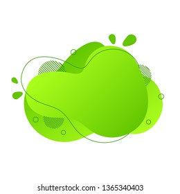 Abstract fluid design element. Minimalistic background for text. Wavy bubble banner, poster clipart with lines, dots. Gradient liquid green flat shape. Geometric color illustration. Isolated vector