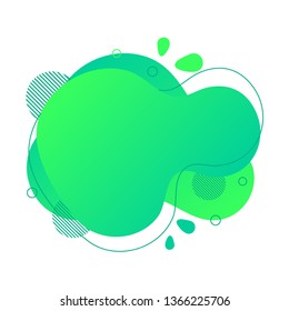 Abstract fluid design element. Minimalistic background for text. Wavy bubble banner, poster clipart with lines, dots. Gradient liquid green flat shape. Geometric color illustration. Isolated vector
