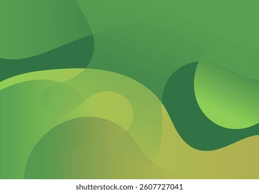 Abstract fluid design with flowing shapes and smooth transitions in a green color palette