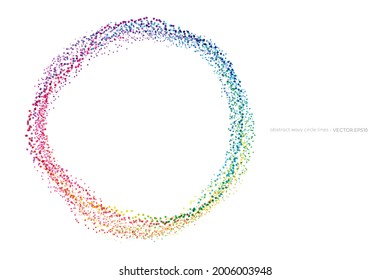 Abstract fluid dots particles on circle ring by colorful spectrum light colors isolated on white background