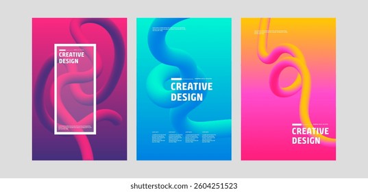Abstract Fluid Dynamic Colorful Gradient Creative Design Posters