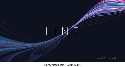 Abstract Fluid dynamic linear wave of thin lines, futuristic graphic composition design element in 3d space