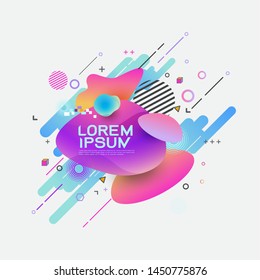 Abstract fluid dynamic mixed geometric shapes. Trendy badges geometric design, banner for replace text. Vector illustration 