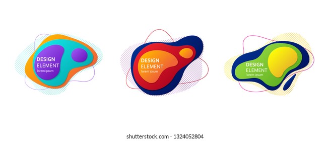 Abstract fluid elements with outline and dots. Multicolored paper cut effect illustration isolated on white background. Decoration origami element.