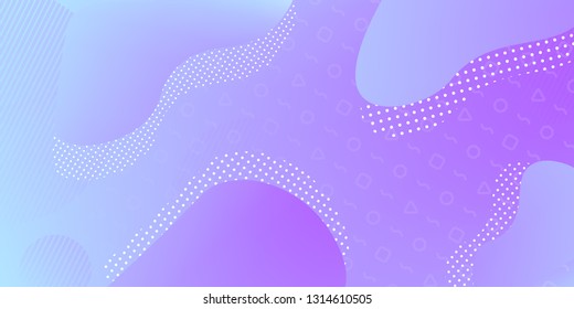 Abstract fluid geometric gradient colorful dynamic background with dots and pattern in blue and purple colors