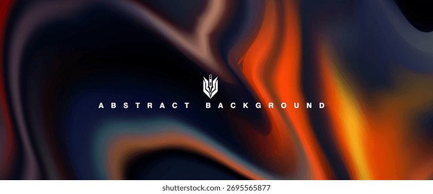 Abstract fluid gradient background with dark navy and fiery orange swirls. Modern liquid texture perfect for posters, digital art, or stylish graphic designs.