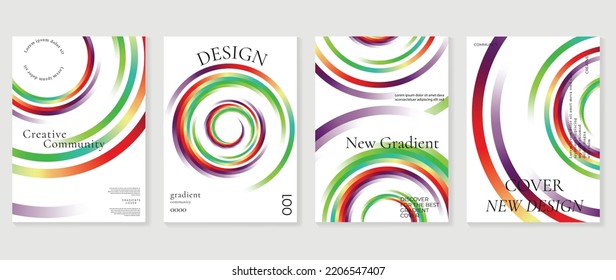 Abstract fluid gradient background vector. Futuristic style cover template with circle, spiral, retro color, rainbow. Modern vibrant wallpaper design for banner, poster, flyer, presentation, card.